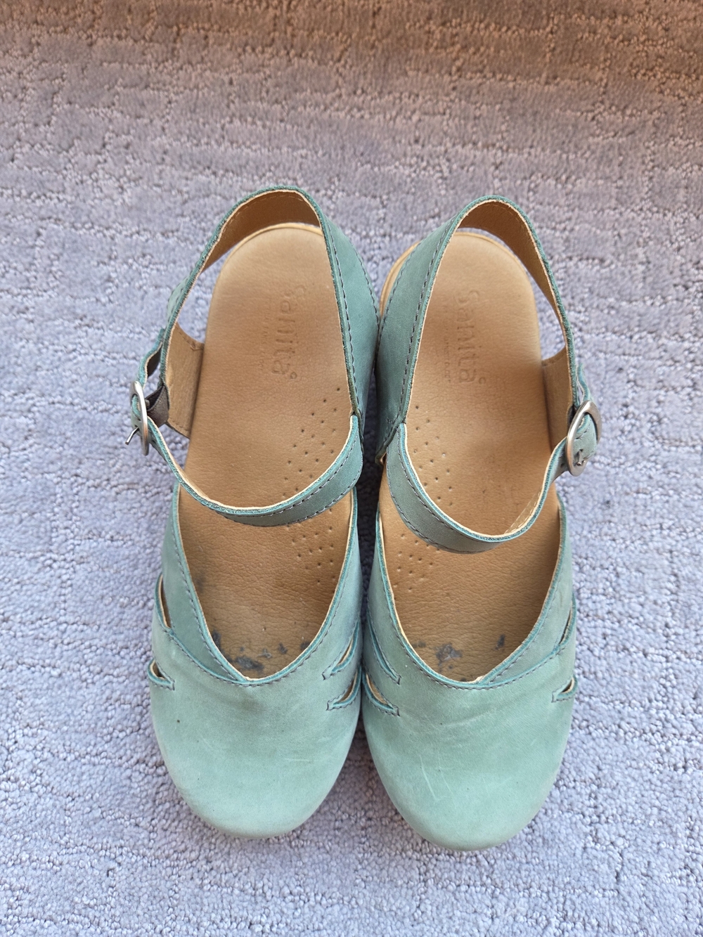 Sanita Margrethe Leather Slingback Clogs- Aqua Blue Size 39 - Picture 2 of 11